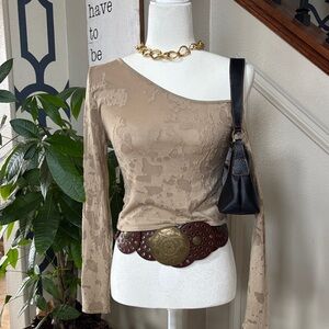 Zara Boho / Western Tan One-Shoulder Long Sleeve Top 🤩